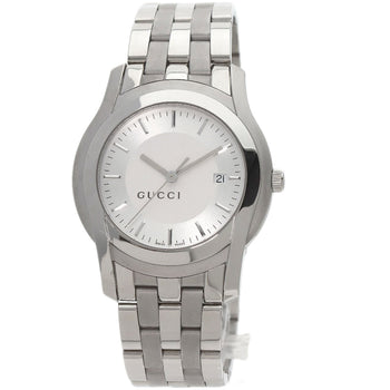 Gucci Watches Quartz 5500Xl Stainless Steel , Stainless Steel Silver Round Face Silver Dial Mens