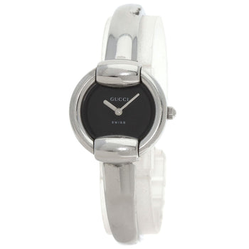 Gucci Watches Quartz 1400L Stainless Steel , Stainless Steel Silver Round Face Black Dial Women
