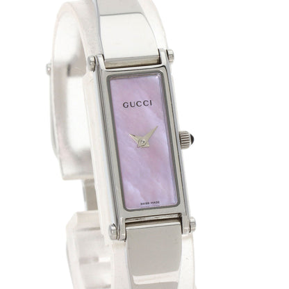 Gucci Watches Quartz 1500L Stainless Steel , Stainless Steel Silver Square Face Pink Shell Dial