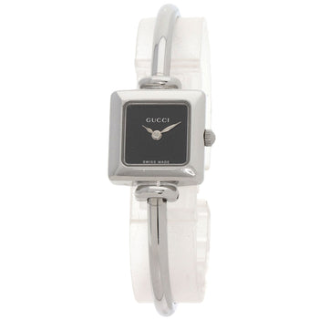 Gucci Watches Quartz 1900L Stainless Steel , Stainless Steel Silver Square Face Black Dial Women