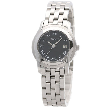 Gucci Watches Quartz 5500L Stainless Steel , Stainless Steel Silver Round Face Black Dial Women