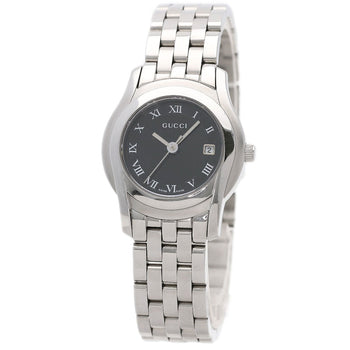 Gucci Watches Quartz 5500L Stainless Steel , Stainless Steel Silver Round Face Black Dial Women