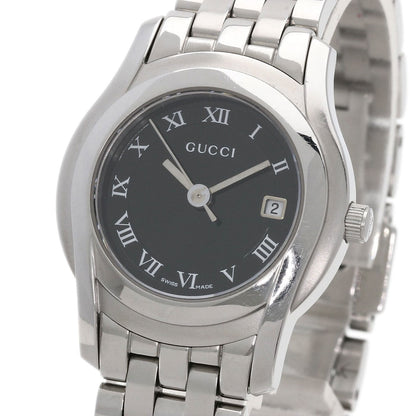 Gucci Watches Quartz 5500L Stainless Steel , Stainless Steel Silver Round Face Black Dial Women