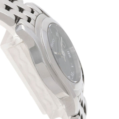 Gucci Watches Quartz 5500L Stainless Steel , Stainless Steel Silver Round Face Black Dial Women