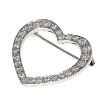 Tiffany&Co. Brooch Pt950 Silver Open Heart Diamond