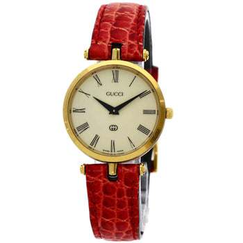 Gucci Watches Quartz Gold Plated, Leather Gold Sherry Line Ivory Dial Women