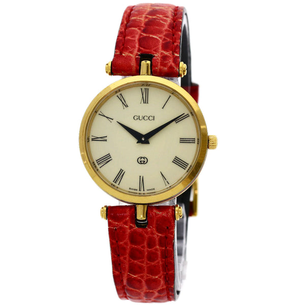 Gucci Watches Quartz Gold Plated, Leather Gold Sherry Line Ivory Dial Women