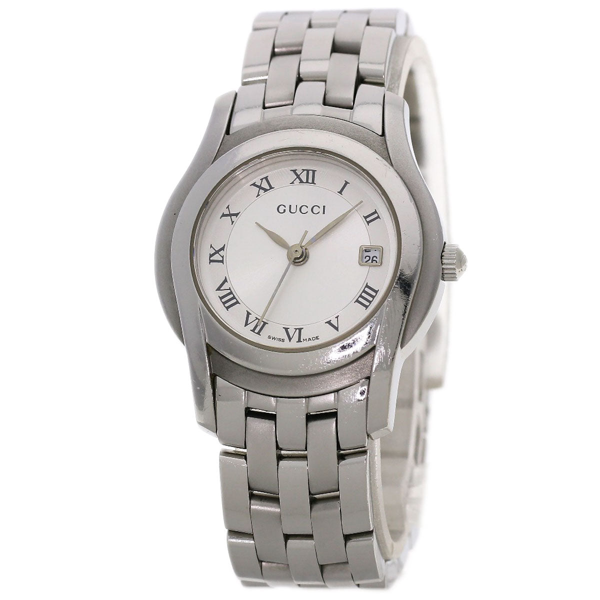 Gucci Watches Quartz 5500L Stainless Steel , Stainless Steel Silver Round Face Silver Dial Women
