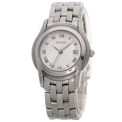 Gucci Watches Quartz 5500L Stainless Steel , Stainless Steel Silver Round Face Silver Dial Women
