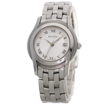 Gucci Watches Quartz 5500L Stainless Steel , Stainless Steel Silver Round Face Silver Dial Women