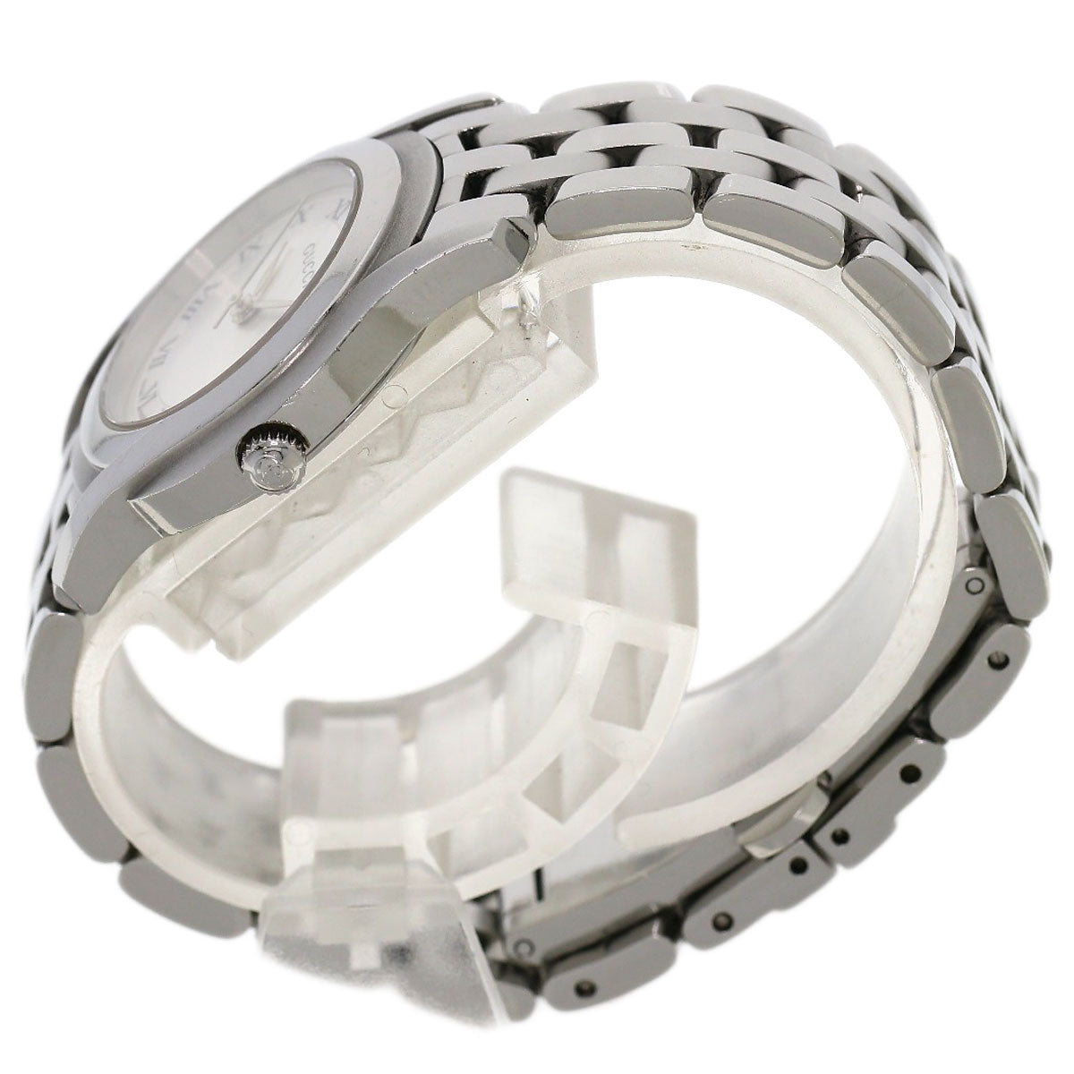 Gucci Watches Quartz 5500L Stainless Steel , Stainless Steel Silver Round Face Silver Dial Women