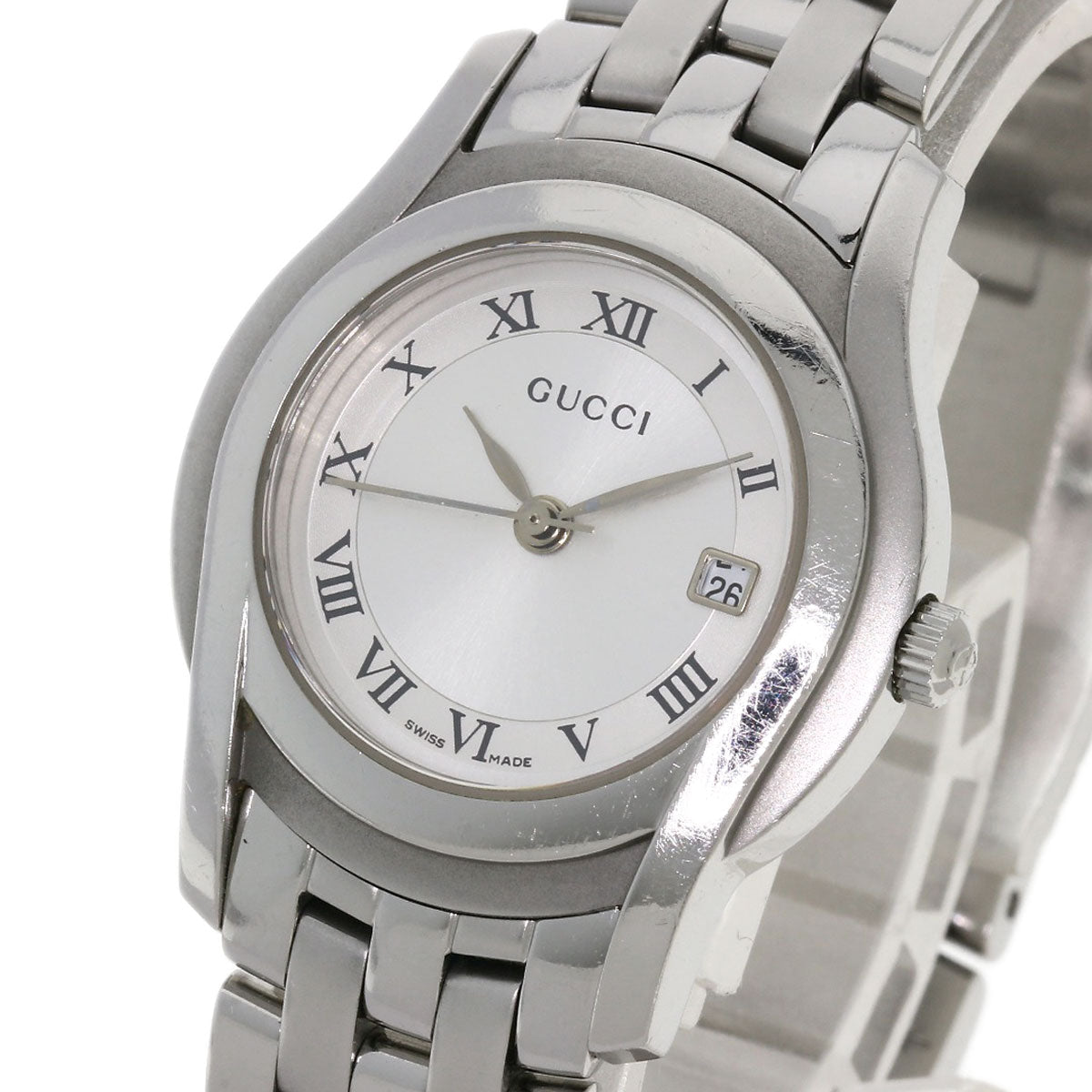 Gucci Watches Quartz 5500L Stainless Steel , Stainless Steel Silver Round Face Silver Dial Women