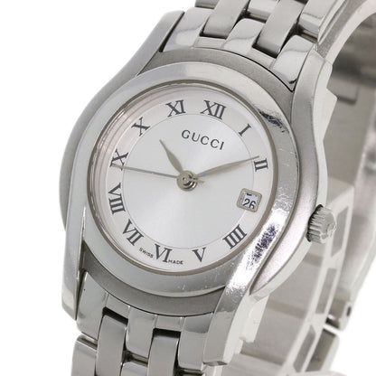 Gucci Watches Quartz 5500L Stainless Steel , Stainless Steel Silver Round Face Silver Dial Women