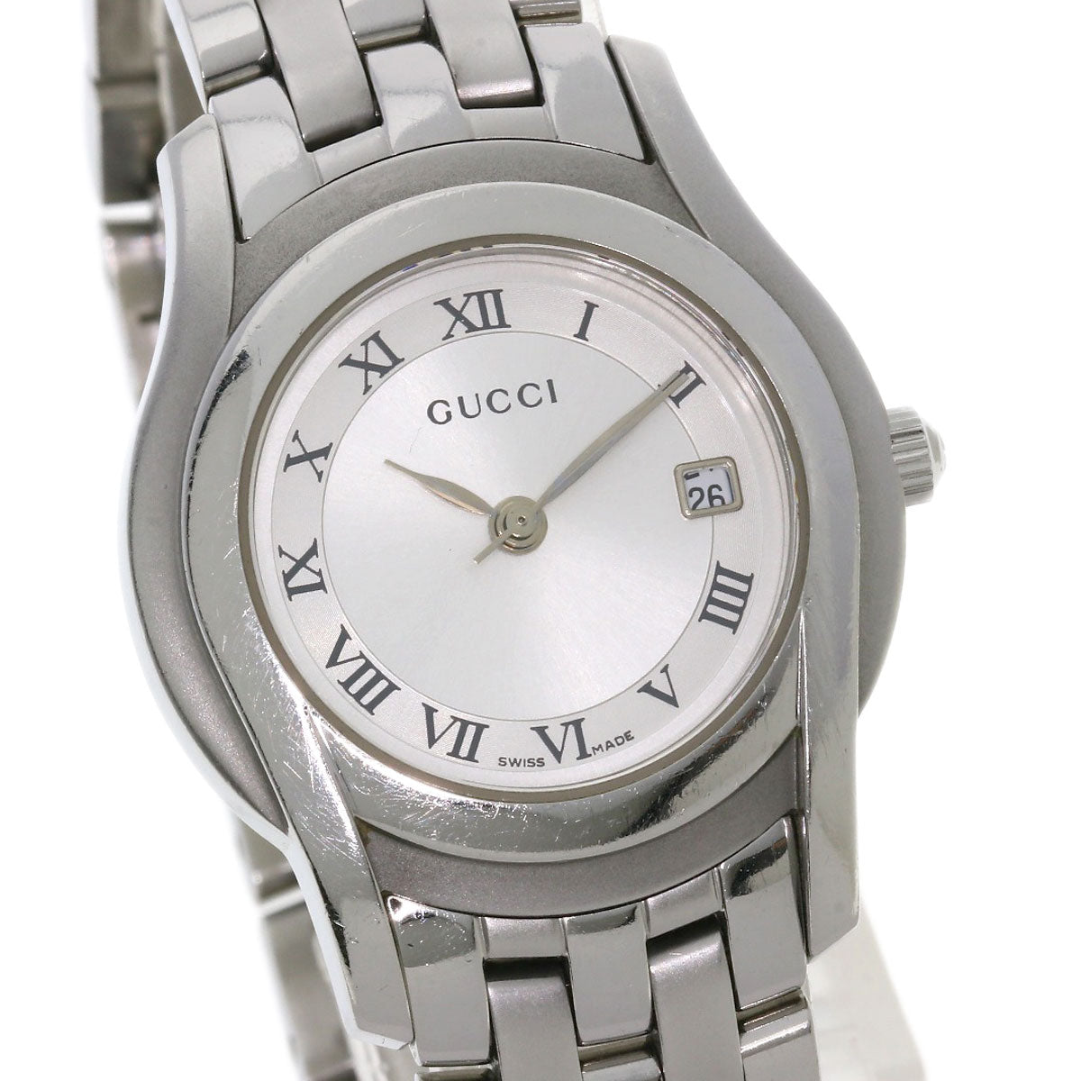 Gucci Watches Quartz 5500L Stainless Steel , Stainless Steel Silver Round Face Silver Dial Women