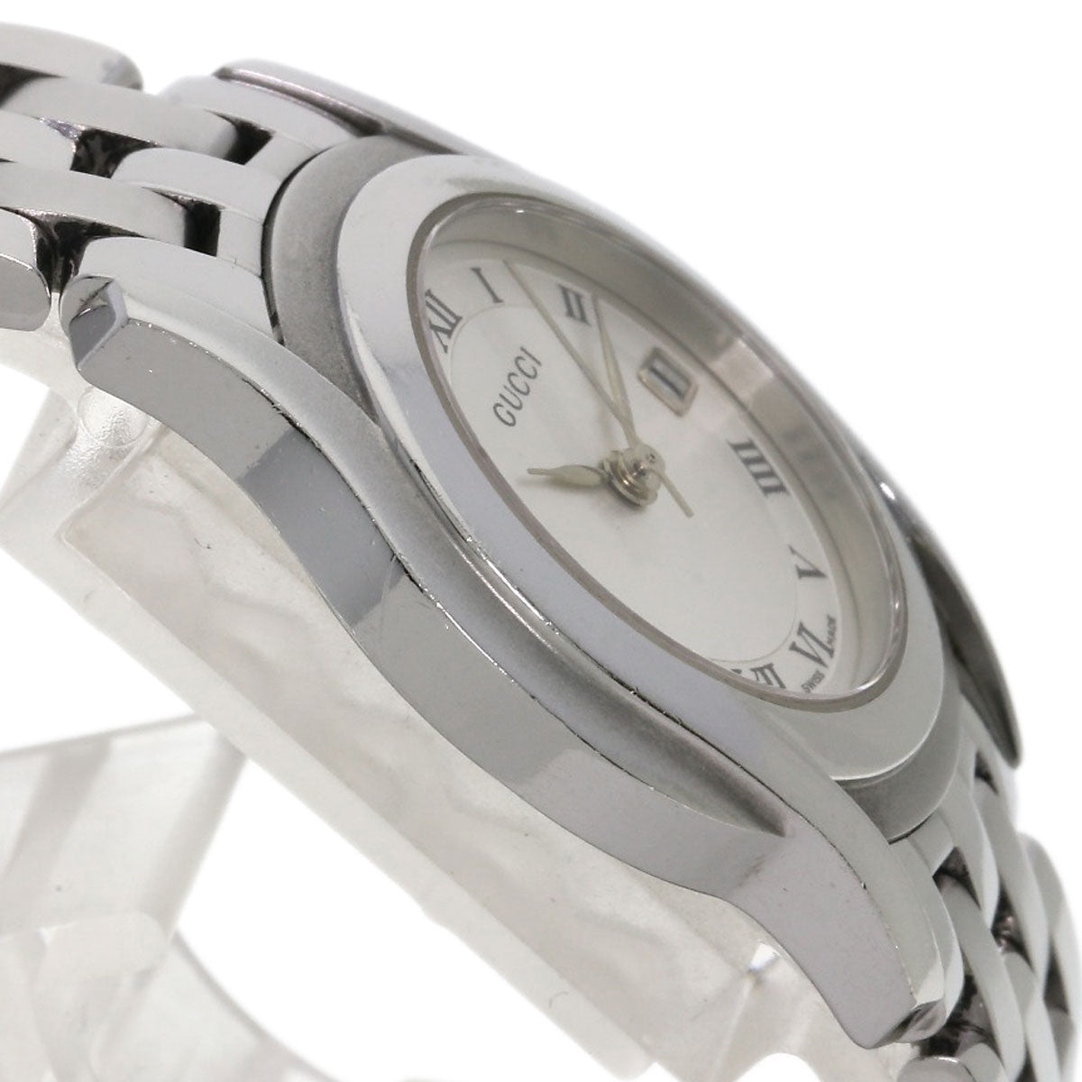 Gucci Watches Quartz 5500L Stainless Steel , Stainless Steel Silver Round Face Silver Dial Women
