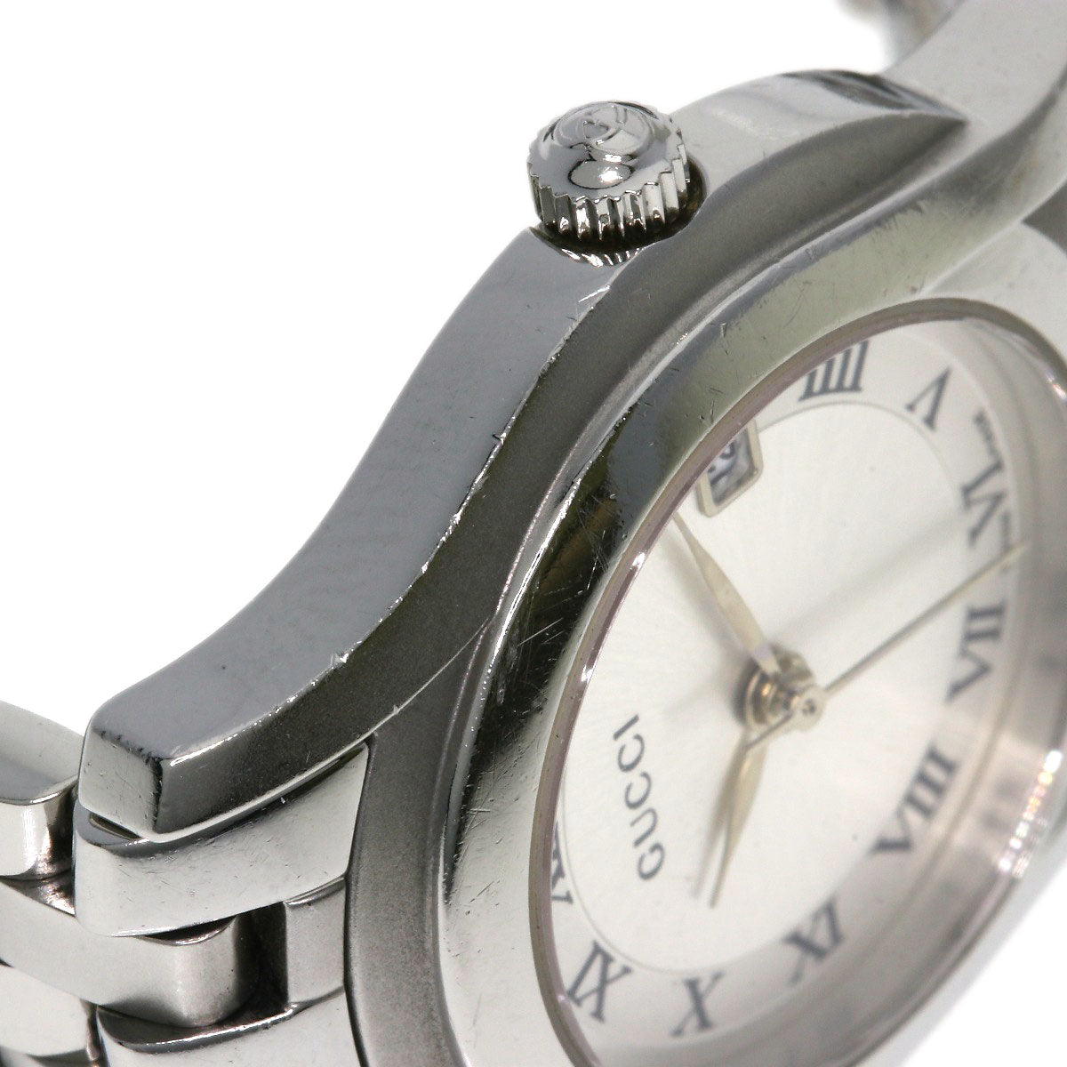 Gucci Watches Quartz 5500L Stainless Steel , Stainless Steel Silver Round Face Silver Dial Women