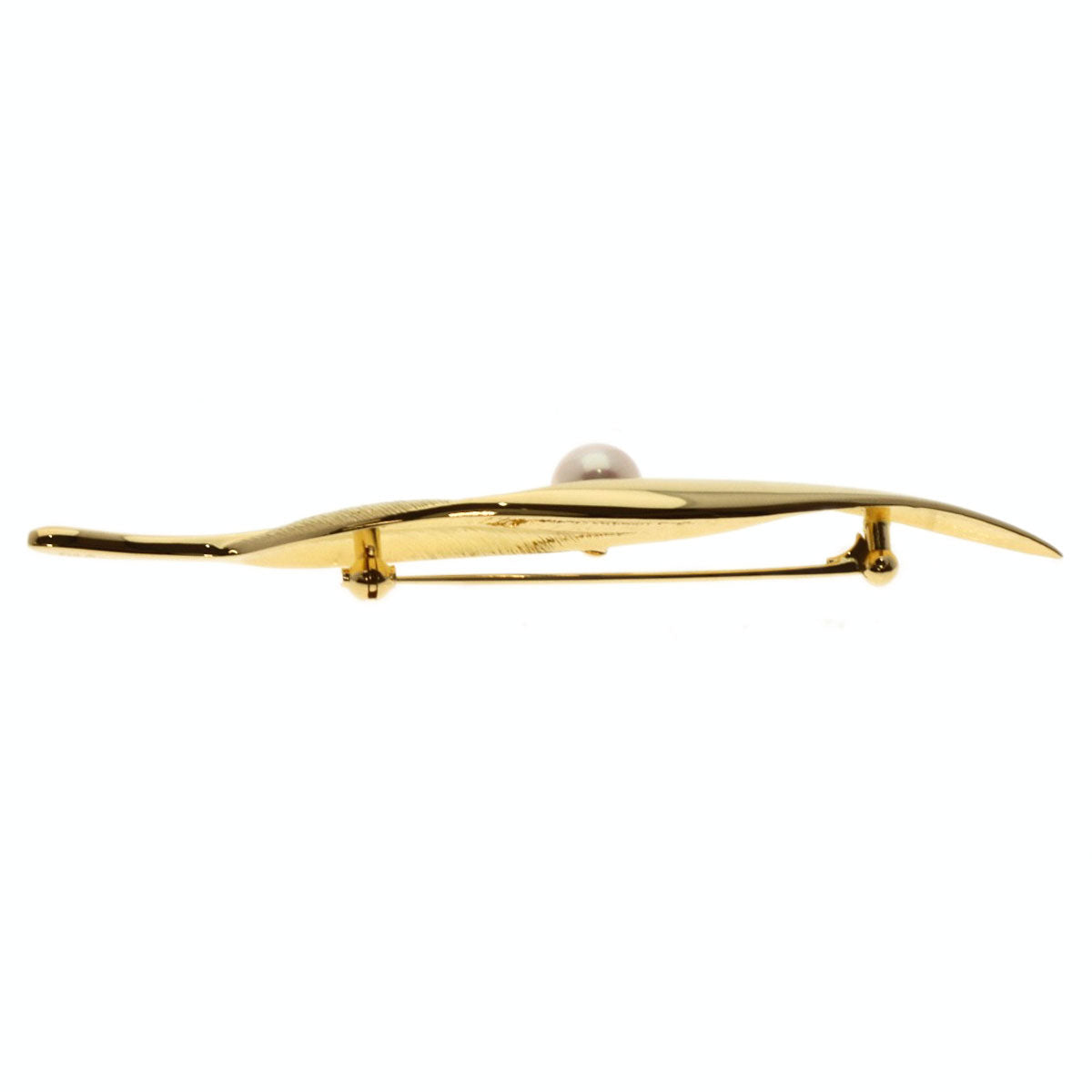 Mikimoto Brooch 18K Yellow Gold Gold Leaf Pearl Women