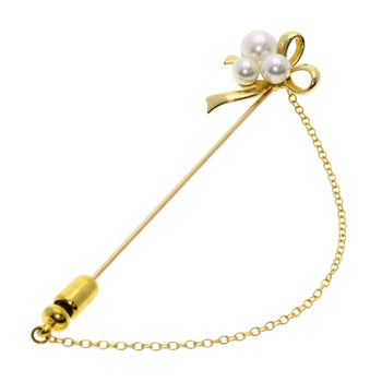 Mikimoto Brooch 18K Yellow Gold Gold Ribbon Pearl