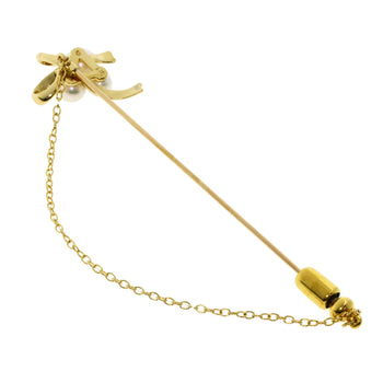 Mikimoto Brooch 18K Yellow Gold Gold Ribbon Pearl