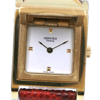 Hermes Watches Quartz Plated Gold , Leather Gold Medor White Dial Women