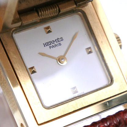 Hermes Watches Quartz Plated Gold , Leather Gold Medor White Dial Women