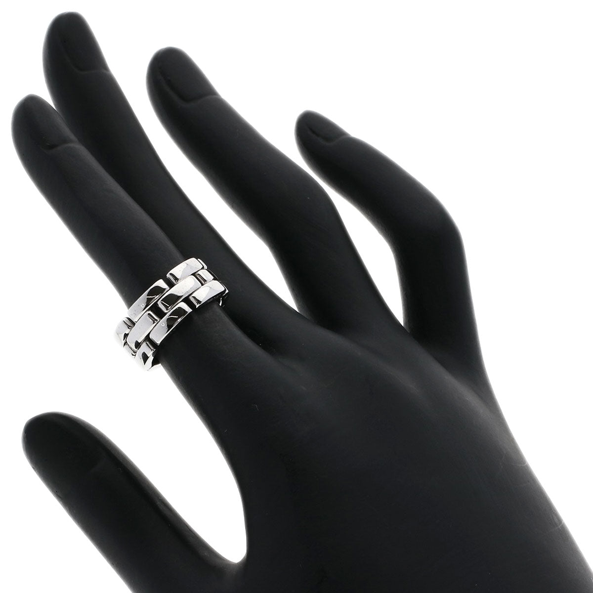 Cartier Ring K18Wg Silver Panthere 3 Row #48