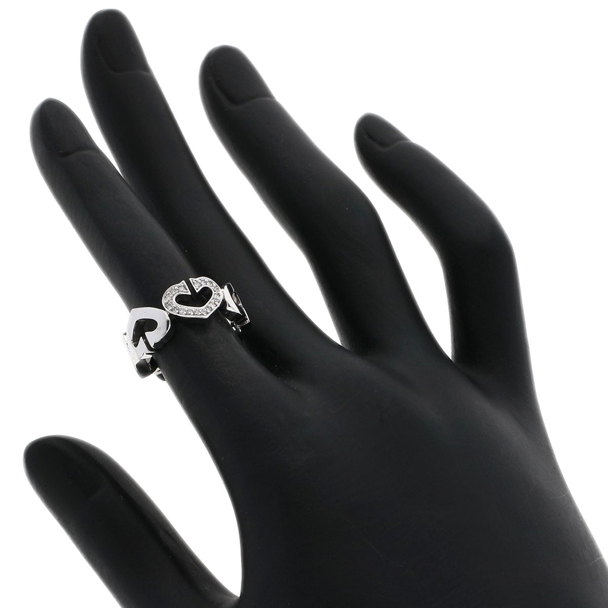 Cartier Ring K18Wg Silver C Heart Diamond #47