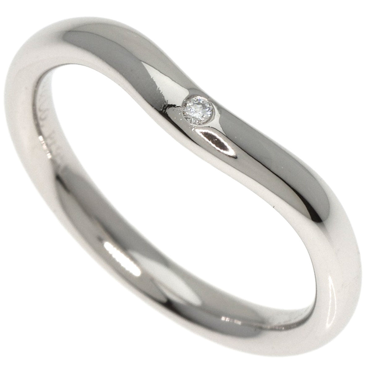 Tiffany&Co. Ring Pt950 Silver Curved Band 1P Diamond