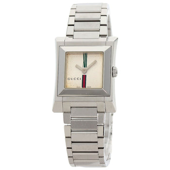 Gucci Watches Quartz 111L Stainless Steel , Stainless Steel Silver Square Face Ivory Dial Women