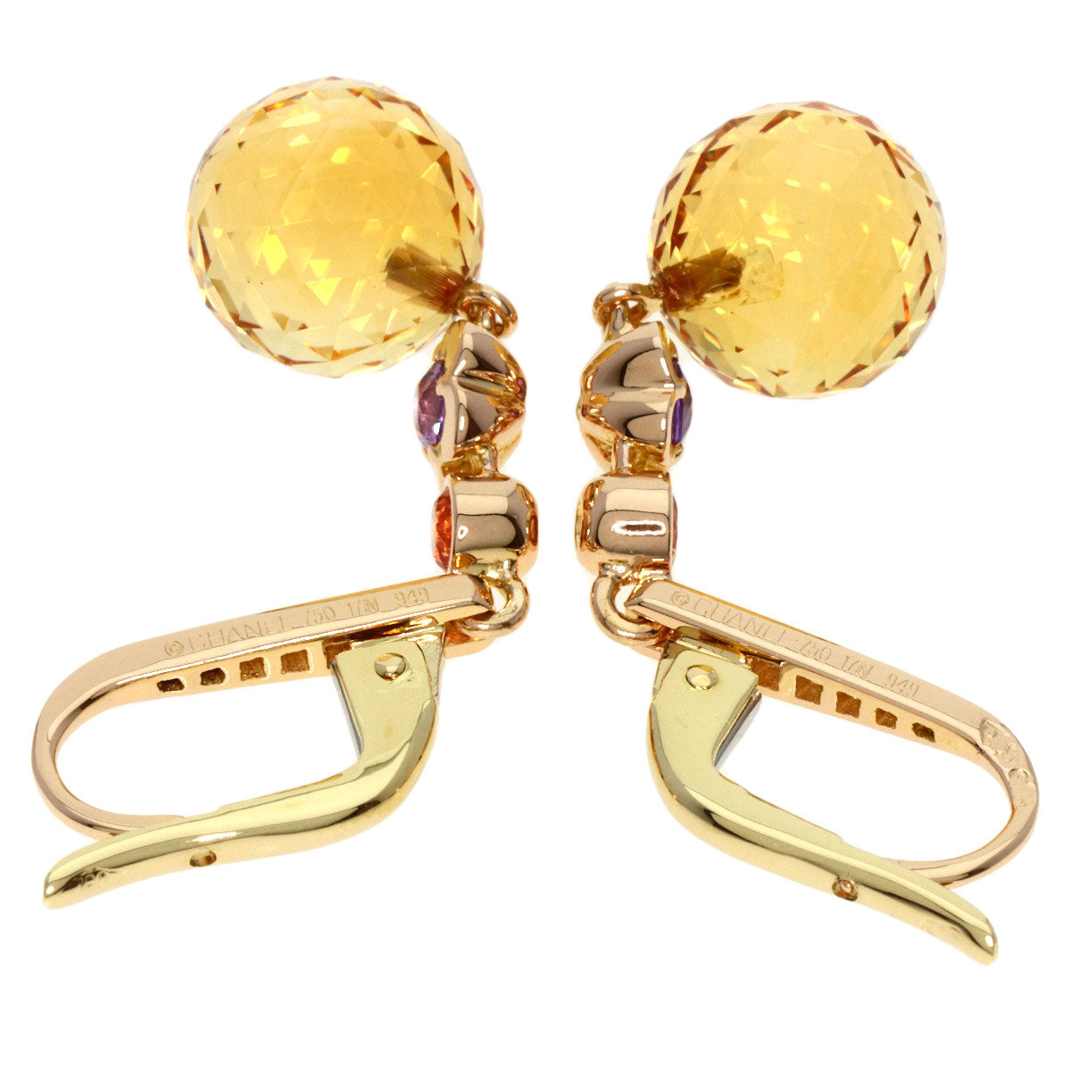 Chanel Pierce 18K Yellow Gold Gold Mademoiselle Citrine Sapphire Diamond Women