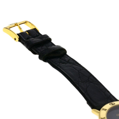 Gucci Watches Quartz 3000.2M Gold Plated, Leather Gold Round Face Black Dial Mens
