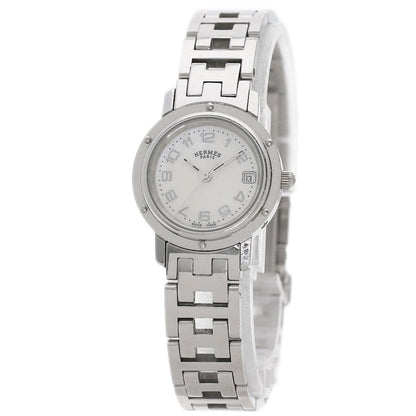 Hermes Watches Quartz Cl4.210 Stainless Steel , Stainless Steel Silver Clipper Nacre White Shell
