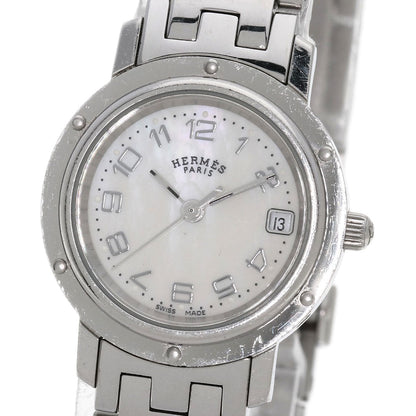 Hermes Watches Quartz Cl4.210 Stainless Steel , Stainless Steel Silver Clipper Nacre White Shell