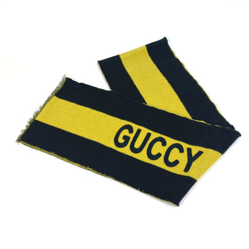Gucci Scarf Wool Black X Yellow Fringe Scarf Mens