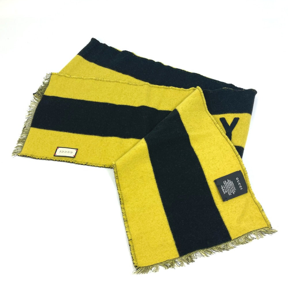 Gucci Scarf Wool Black X Yellow Fringe Scarf Mens