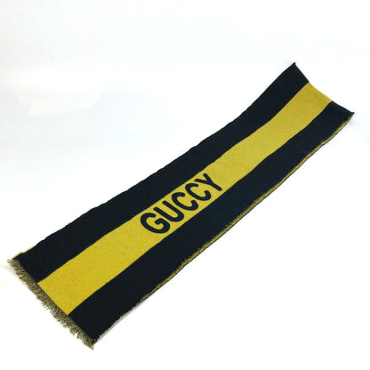 Gucci Scarf Wool Black X Yellow Fringe Scarf Mens
