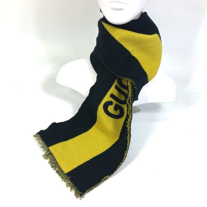 Gucci Scarf Wool Black X Yellow Fringe Scarf Mens