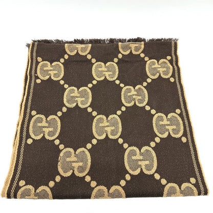 Gucci Scarf 598993 Wool Brown Gg Glitter Jacquard