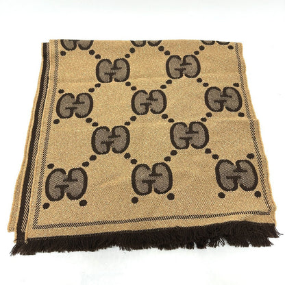 Gucci Scarf 598993 Wool Brown Gg Glitter Jacquard