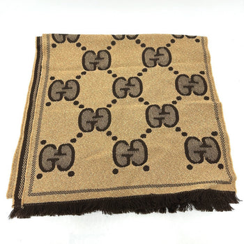 Gucci Scarf 598993 Wool Brown Gg Glitter Jacquard