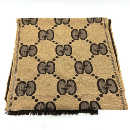 Gucci Scarf 598993 Wool Brown Gg Glitter Jacquard