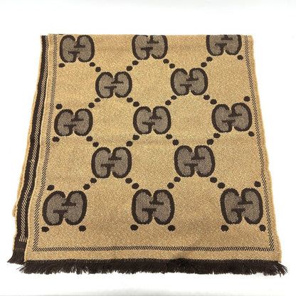 Gucci Scarf 598993 Wool Brown Gg Glitter Jacquard