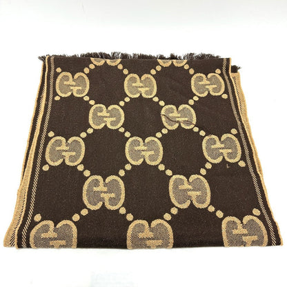 Gucci Scarf 598993 Wool Brown Gg Glitter Jacquard