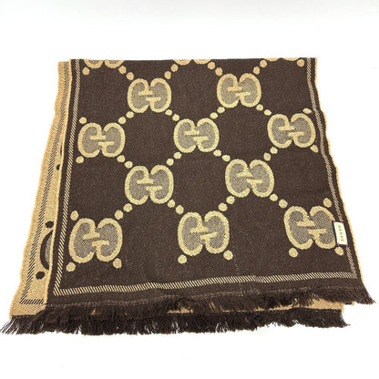 Gucci Scarf 598993 Wool Brown Gg Glitter Jacquard