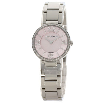 Tiffany&Co. Watches Quartz Stainless Steel , Stainless Steel Silver Atlas 2 Hand Diamond Pink Shell