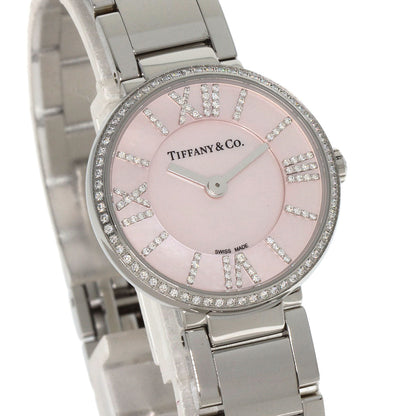 Tiffany&Co. Watches Quartz Stainless Steel , Stainless Steel Silver Atlas 2 Hand Diamond Pink Shell