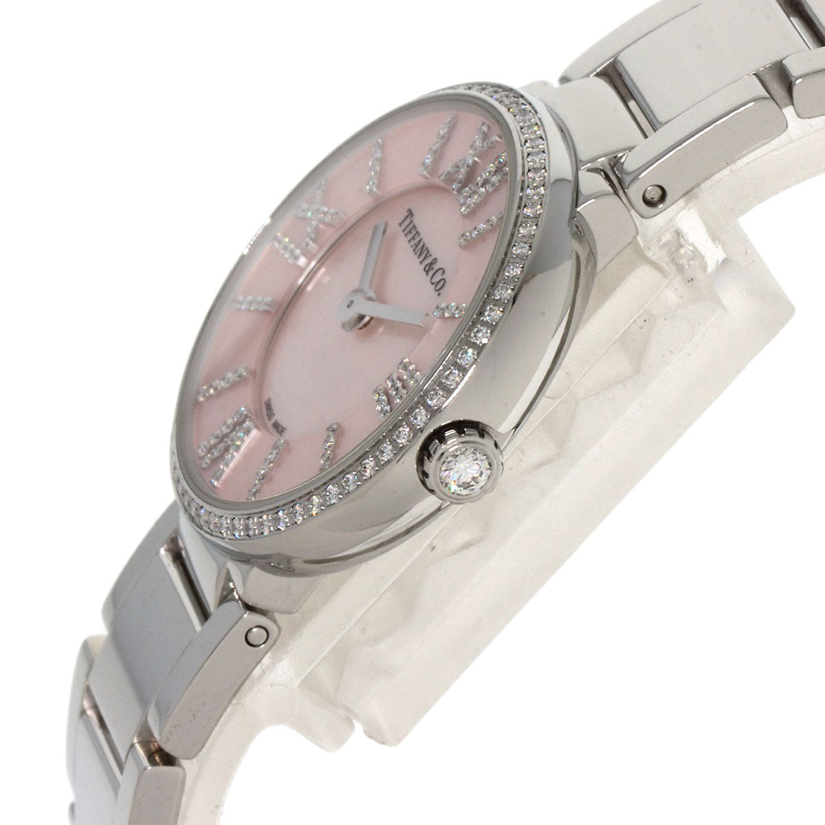 Tiffany&Co. Watches Quartz Stainless Steel , Stainless Steel Silver Atlas 2 Hand Diamond Pink Shell