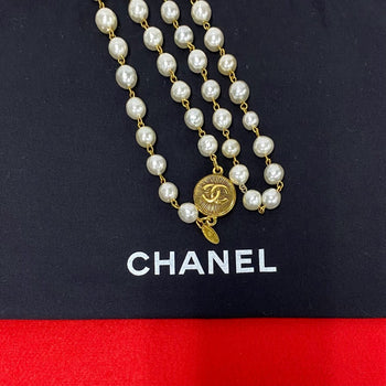 Chanel Necklace Faux Pearl, Gold Plated White Coco Mark Women