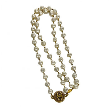 Chanel Necklace Faux Pearl, Gold Plated White Coco Mark Women