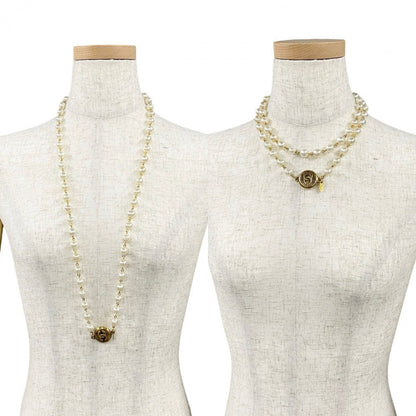 Chanel Necklace Faux Pearl, Gold Plated White Coco Mark Women